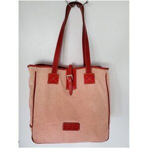 Dooney & Bourke Large Red Tweed Canvas Carry-All Tote Leather Handles & Accents